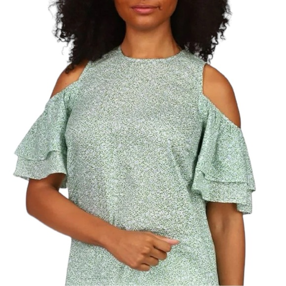Michael Kors Women's Cotton Cold Shoulder Tiered-Sleeve Top Floral Size Small - Picture 2 of 8